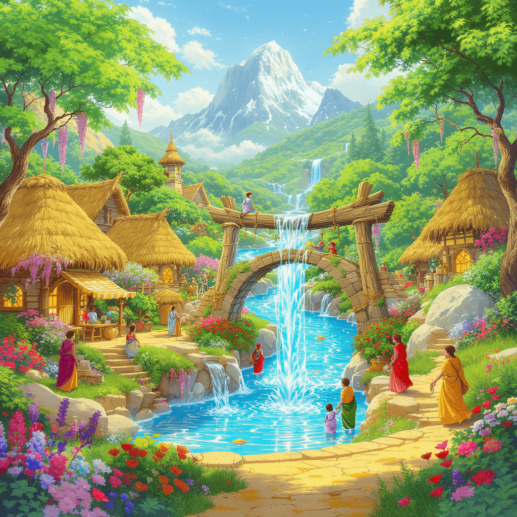 AI generated: Give me a beautiful village, which has well all the villagers are taking water from that well