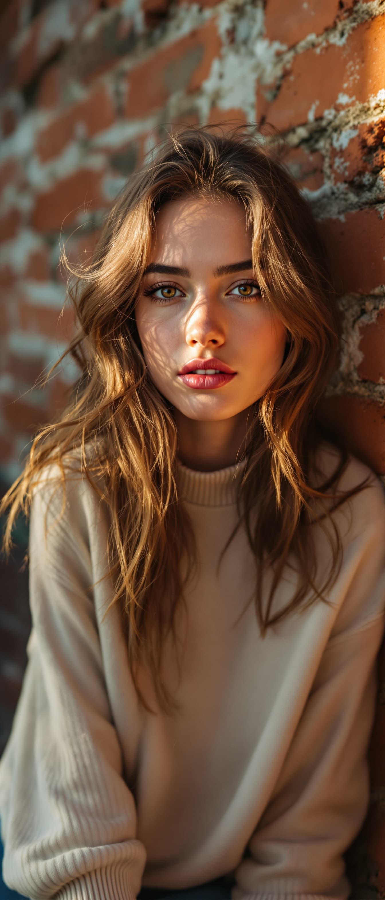 AI generated: "Image is a high resolution golden hour portrait of a model in her early 20' vibrant brunette hair, ...