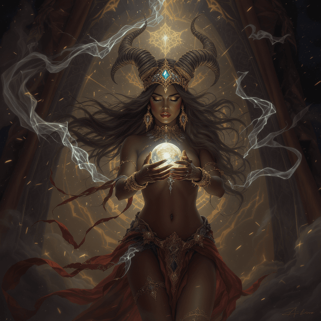 AI generated: Full body view: Fantasy Magical BEAUTIFUL melanated Gypsy , With a crystal ball, CENTER ON IMAGE WIT...