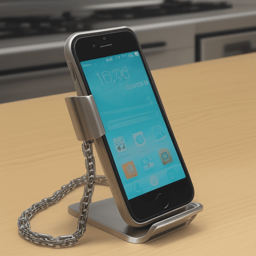 AI generated: Design a cellphone holder assuming that we only have one  stainless steel chain