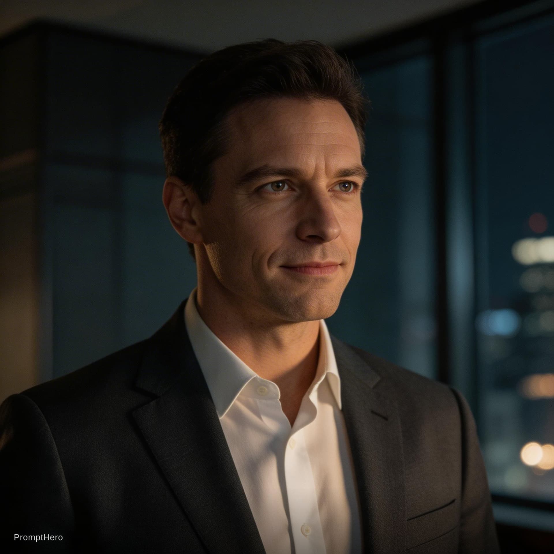 AI generated: A calm, intelligent man with a sharp gaze and subtle confident expression, slim to average build, no...