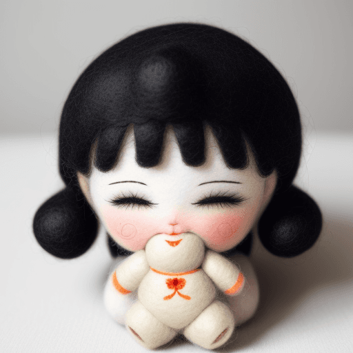 AI generated: She uses a very cute doll made of wool felt and closes her eyes in a Buddha position. She has a calm...