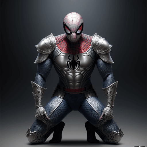 AI generated: kneeling dog pitbull knight stempunk spiderman, portrait, finely detailed armor, intricate design, s...