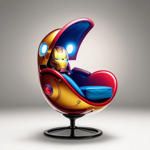 AI generated: Product photography, a colorful egg chair with design iron man on it, in the style of esteban vicent...