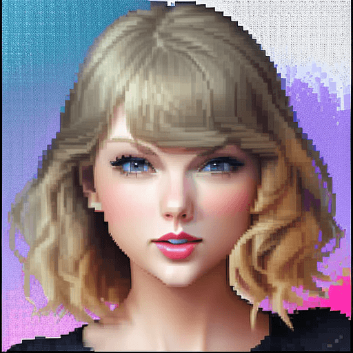 AI generated: taylor swift face pixelated with color
