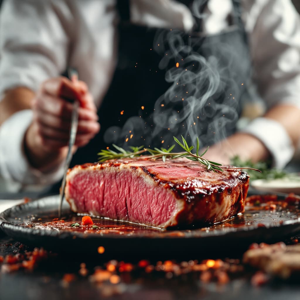 AI generated: crea una imagen profesional y muy provocativa de carne desmechada en una mesa. 