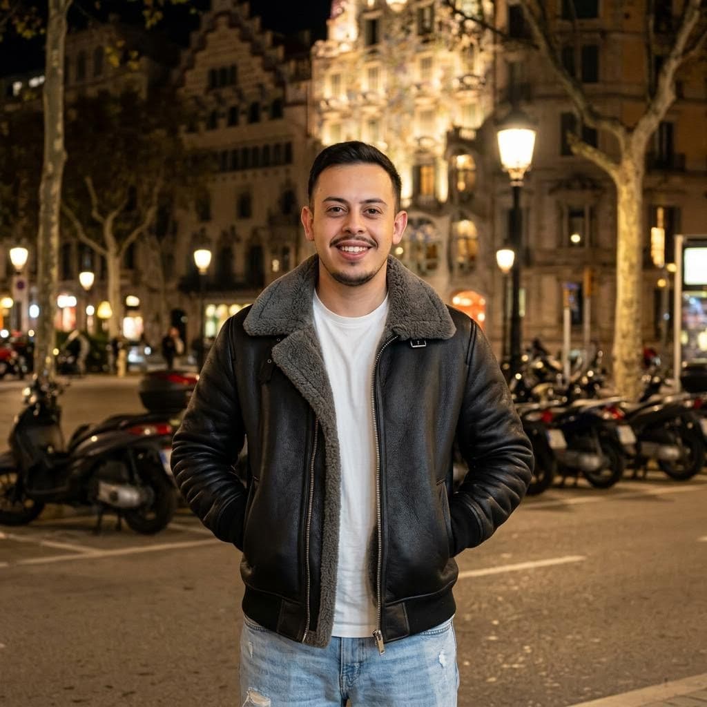 AI generated: A young handsome Spanish man in his late 20s, smiling confidently at the camera, dark short styled h...
