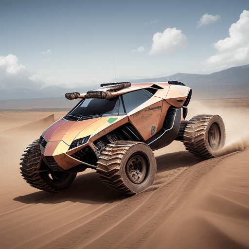 AI generated: hyper realistic Photo of a futuristic lamborghini tracked land crawler