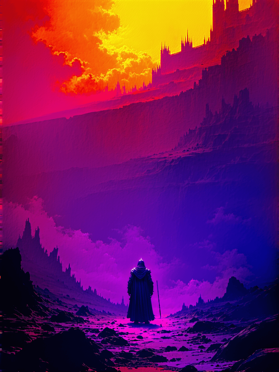 AI generated: Create an atmospheric colourful image depicting a scene from the poet W.B.YEATS in which the angels ...