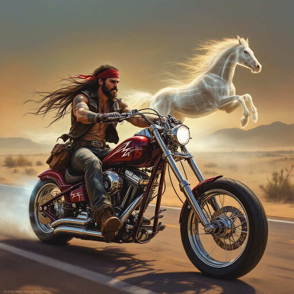 AI generated: "A stunning and detailed painting capturing the essence of the American spirit, blending modern bike...