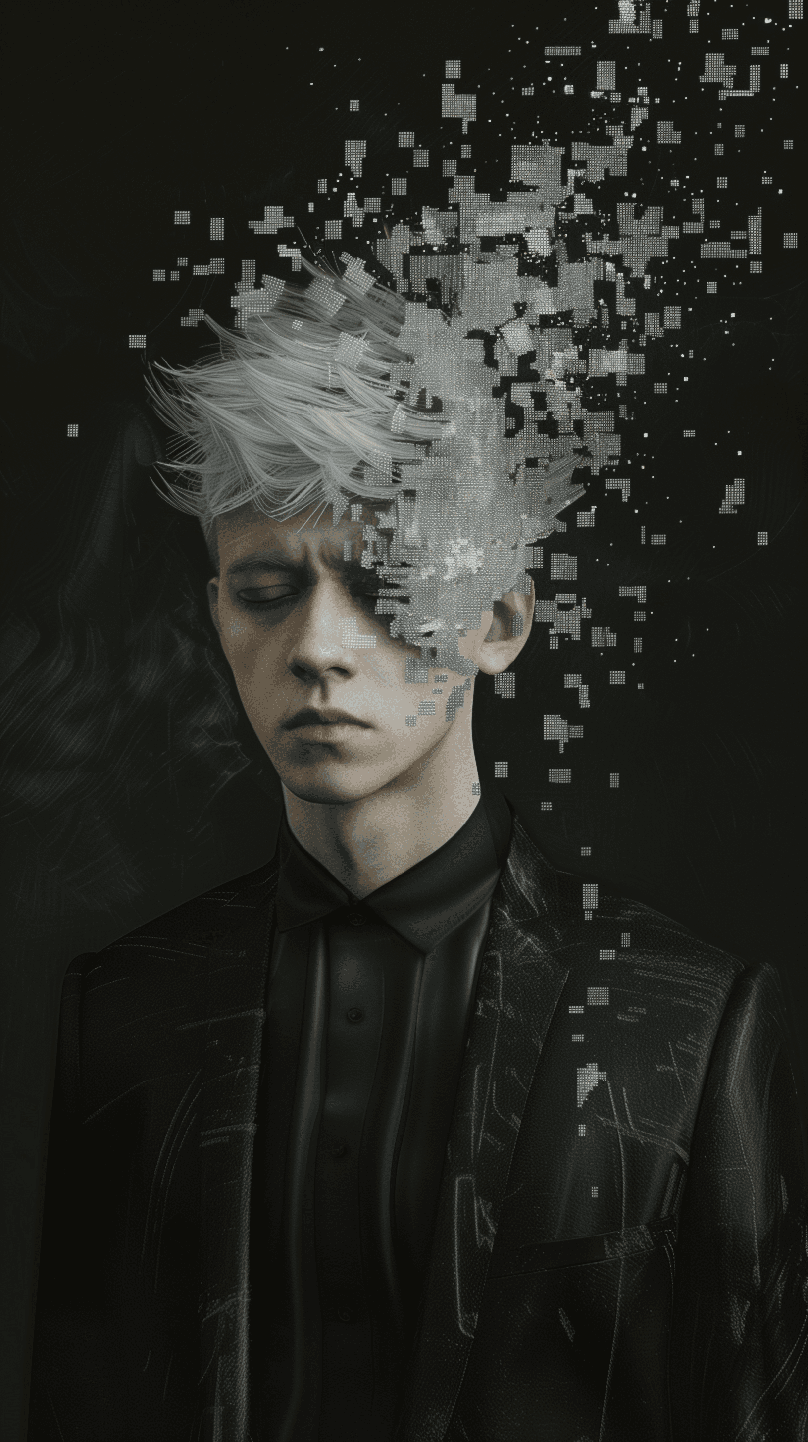 AI generated: hyper-realistic portrait of a man, solid grey color hair, styled in a contemporary look, wearing a m...