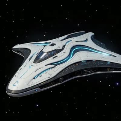 AI generated video: Loopable scene— Sci-Fi Scene. Show the craft in a straight heading, traveling forward through space....