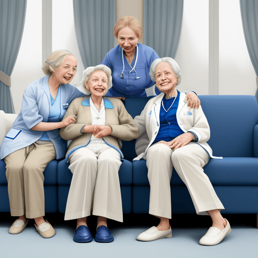 AI generated: An illustration of an elderly woman wearing a blue comfortable cardigan, beige pants and white loafe...
