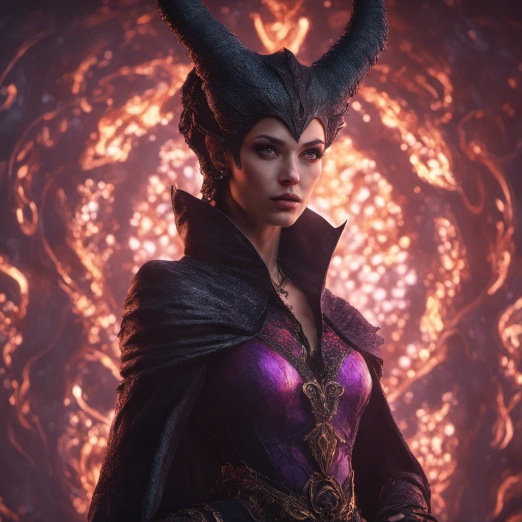 AI generated: Portrait of a beautiful Maleficent, glare pose, detailed, intricate, full of colour, cinematic light...
