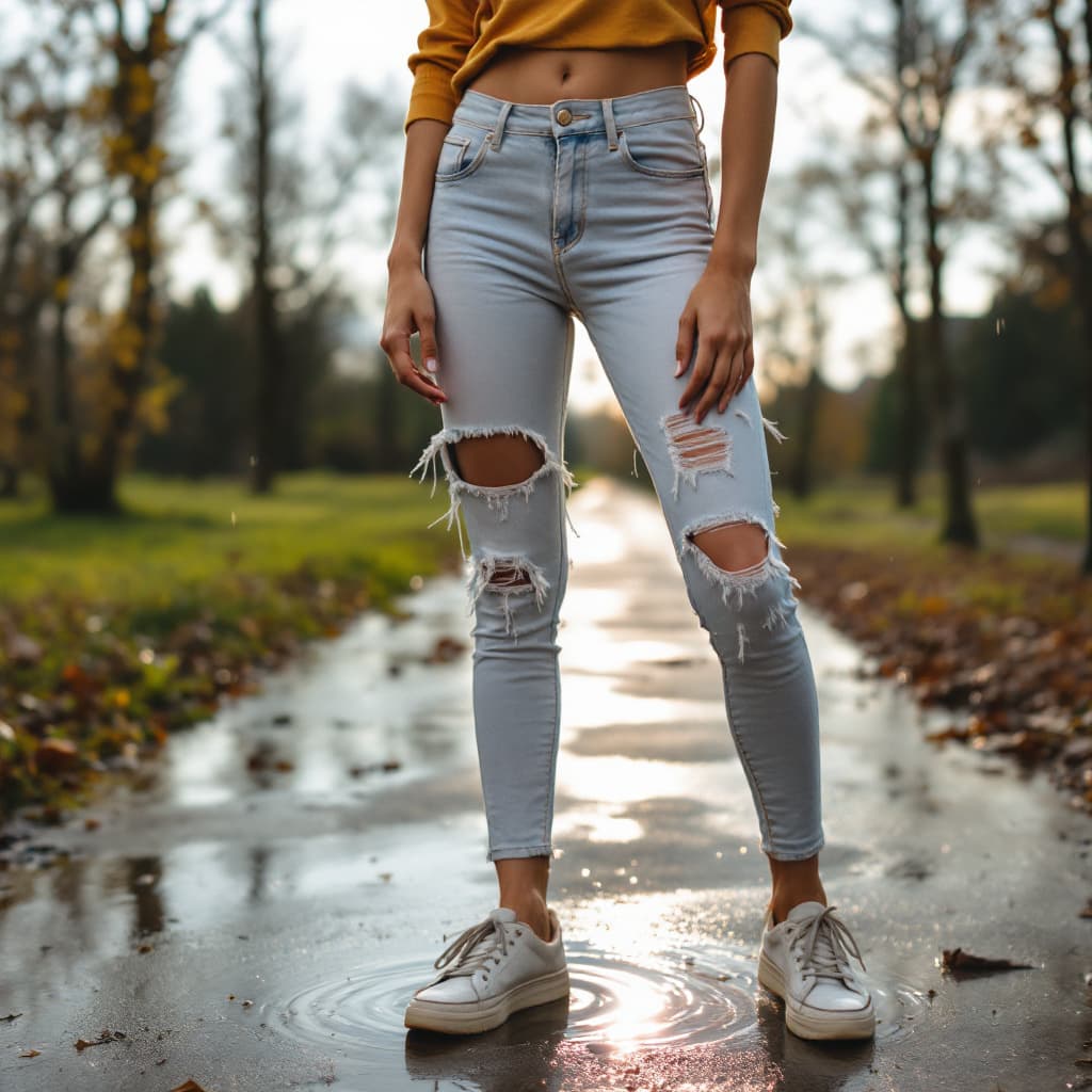 AI generated: beutiful girl that is wetting in her skinny jeans