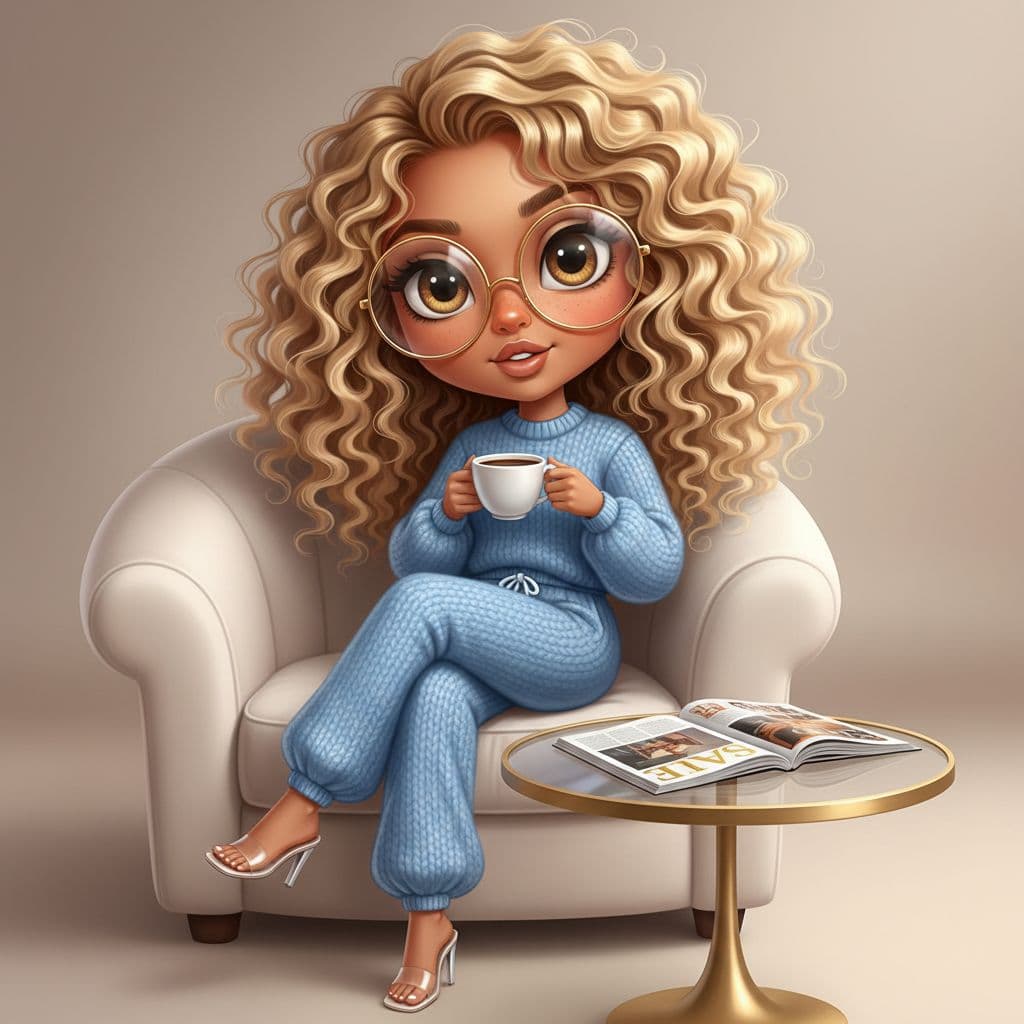 AI generated: European appearance realistic 18k airbrush chibi illustration of a beautiful glamorous quirky cartoo...