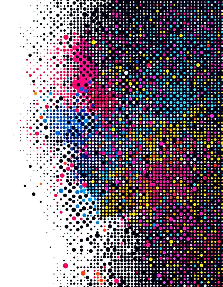 AI generated: dot matrix, geometric art, digital dot, vector graphics, front view of abstract  arranged in geometr...