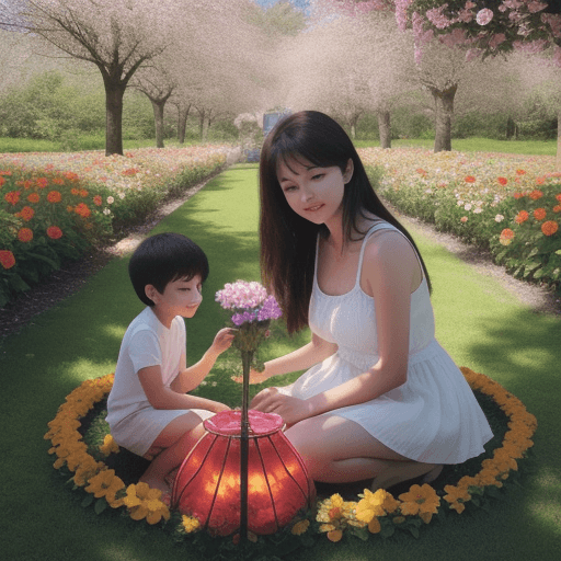AI generated: Flower , 4k , family , mom , dad , son , 2 daughter
Sun
Garden 
