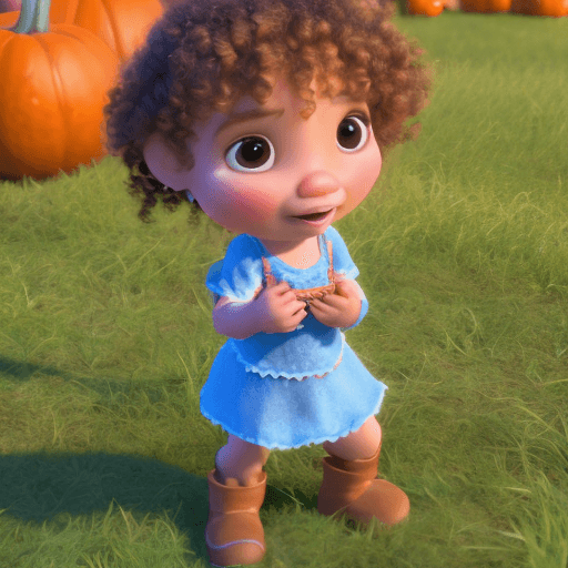 AI generated: A still from a 3d Disney movie of a very cute little girl with short light brown curly wavy hair at ...