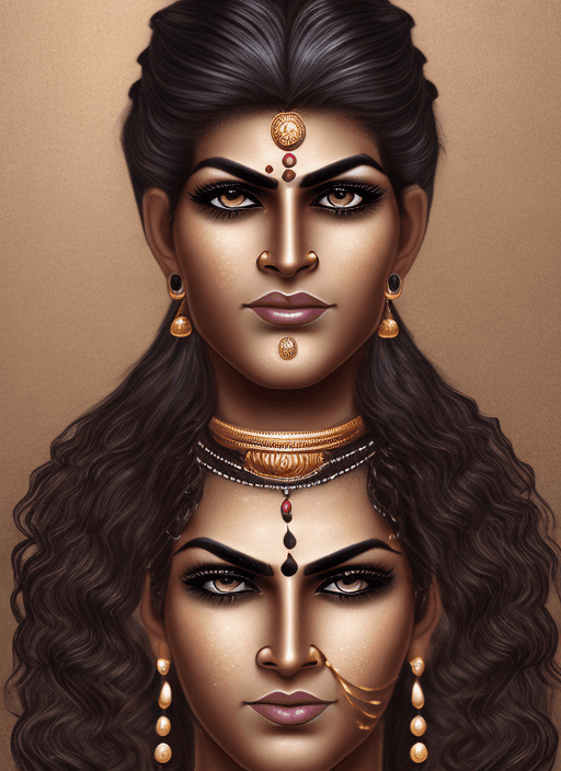 AI generated: photorealistic, portrait of an hairy Indian strongwoman, hyper detailed symmetrical face, androgynou...
