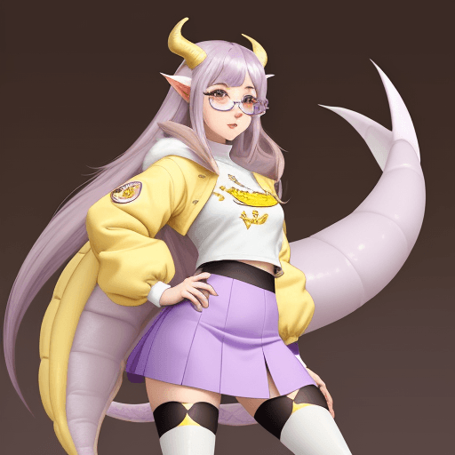 AI generated: Poster of a dragon girl, with small white horns, with a long white tail at the end of which there is...