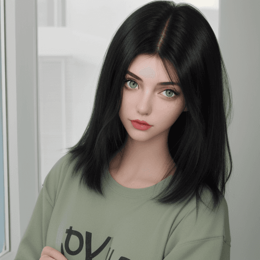 AI generated: girl with black hair, green eyes