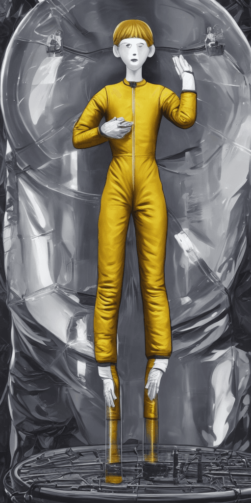 AI generated: [[full body close-up, slender young girl in a full worker's overall on the background of a auto repa...
