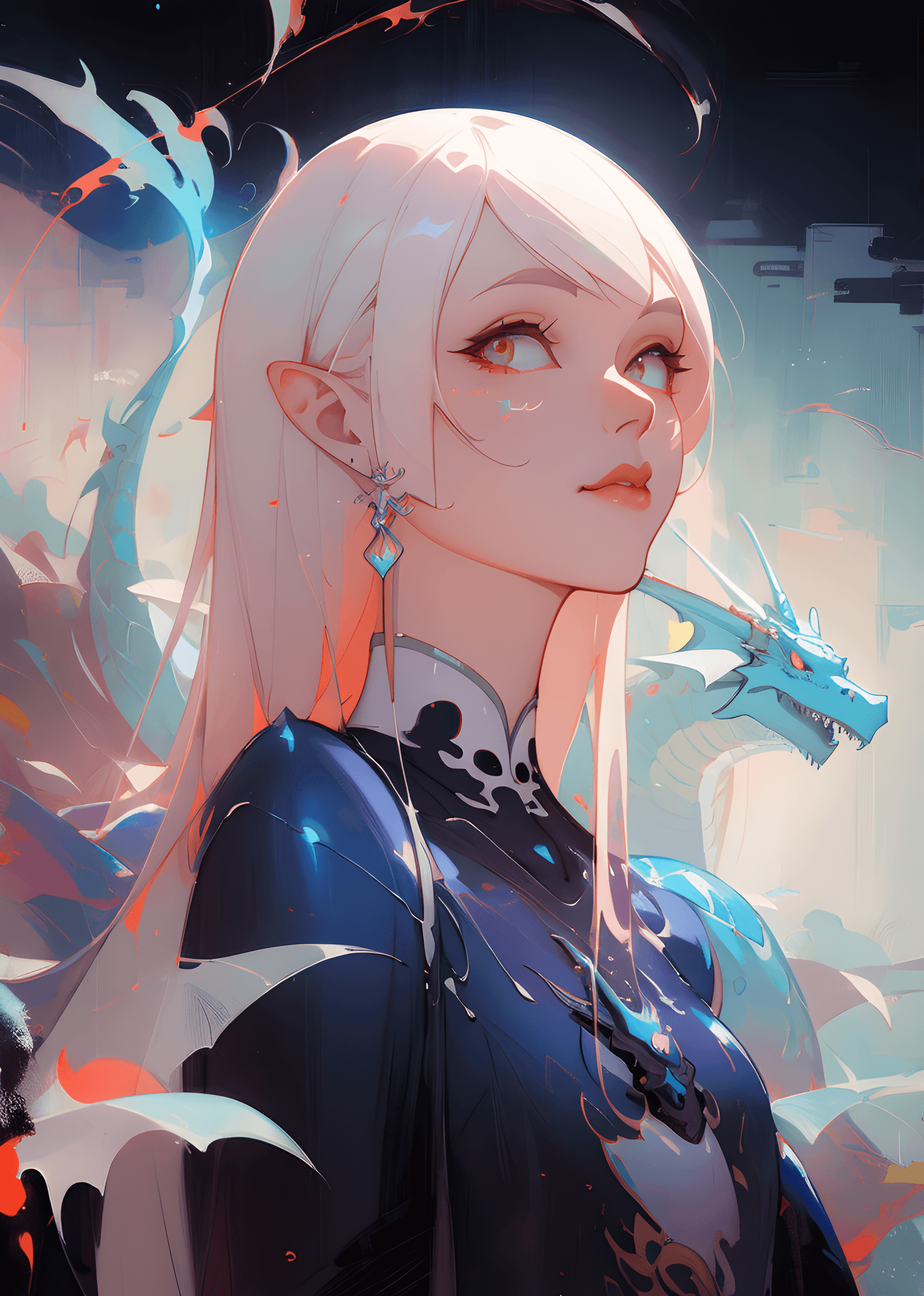 AI generated: a painting of a woman with a dragon on her shoulder, a digital painting, by Ross Tran, in style of a...