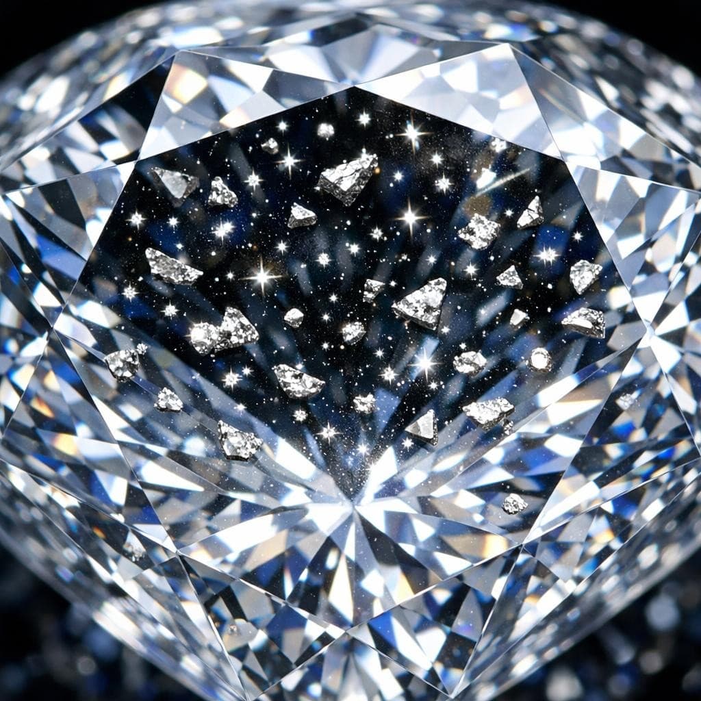 AI generated: a brilliant diamond with shards of platinum scattered through out it like stars in the sky