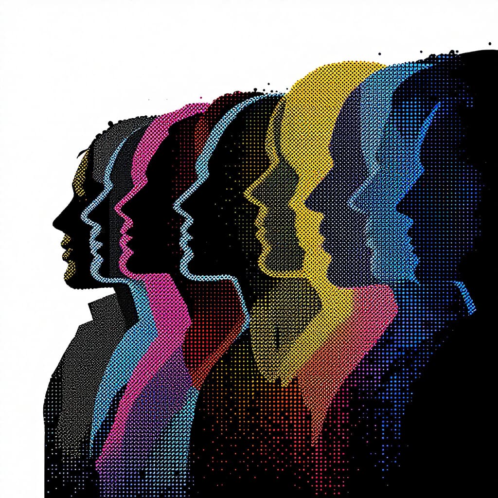 AI generated: Create a dot matrix, minimalist geometric art, digital dot, vector graphics, incorporating the iconi...