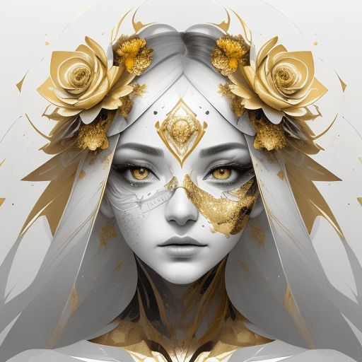 AI generated: Ultra detailed artistic abstract photography ofwoman's face (geometrical),golden, whiteroses, detail...