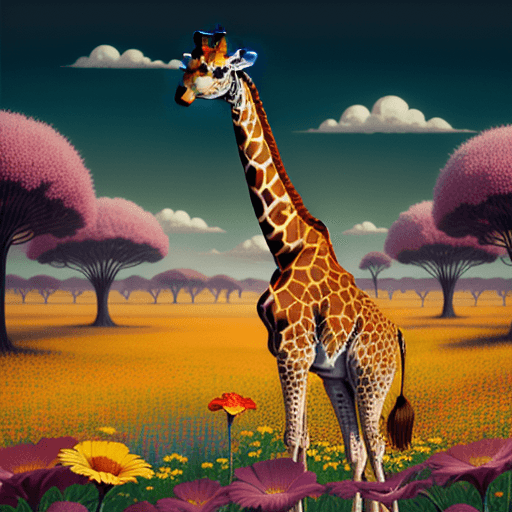 AI generated: giraffe in flowers by artist arne thun, in the style of natalia rak, 8k resolution, vintage aestheti...