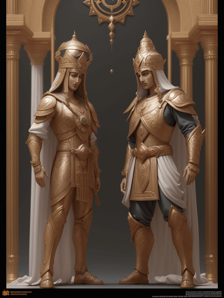 AI generated: Show Harut and Marut giving guidance to humanity, emphasizing the importance of righteousness and ob...
