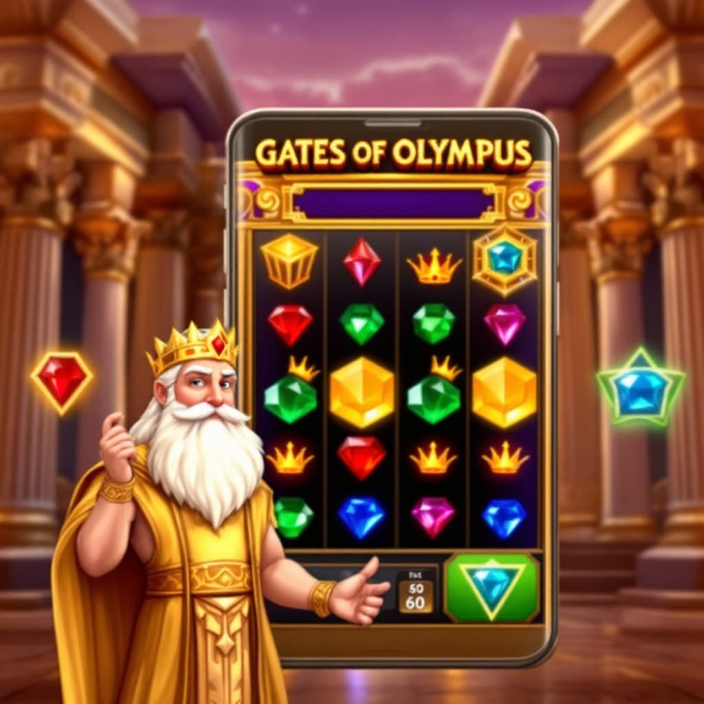 AI generated: The image is a digital illustration of the Gates of Olympus slot machine. The background of the imag...