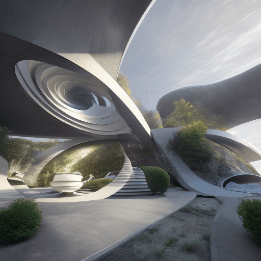 AI generated:  beautiful architectural visualization of a futuristic residence with a spiral-shaped exterior, rese...