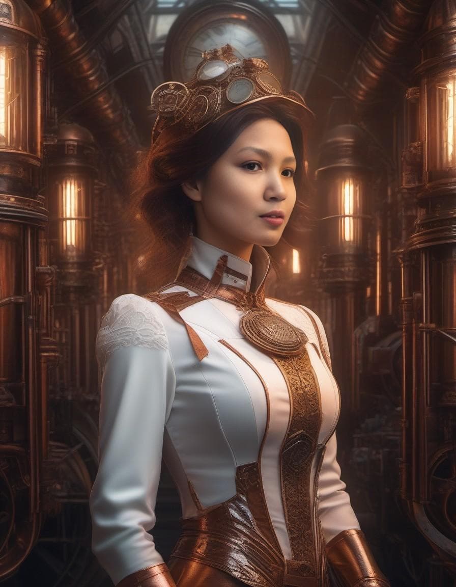 AI generated: polished copper metallic steampunk railroad, Ornate, high detail, cinematic lighting, polished coppe...