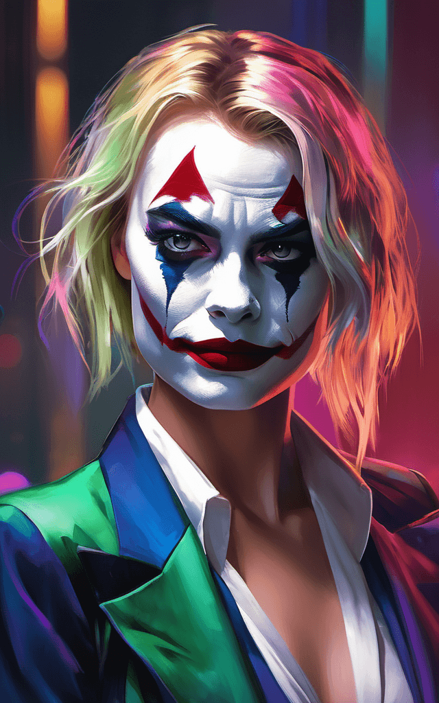 AI generated: A beautiful portrait margot robbie as Joker, digital art by Eugene de Blaas and Ross Tran, vibrant c...