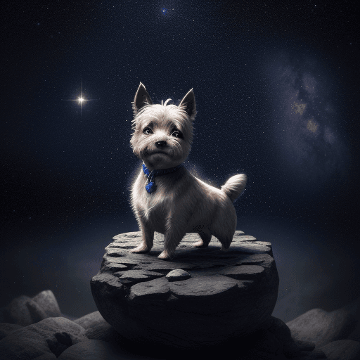 AI generated: porcelain cairn terrier against the background of stars, 4k, magical atmosphere hyper-detail --q 2