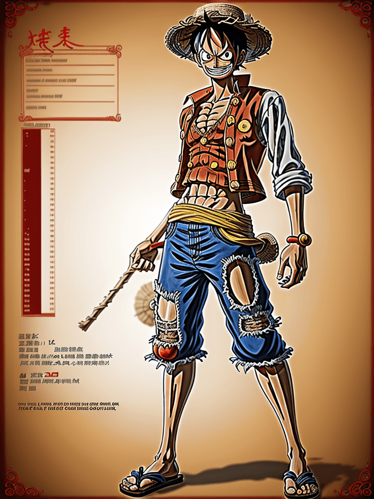 AI generated: Luffy from the anime One Piece. facing the viewer. combination of Luffy's typical clothes. the chara...