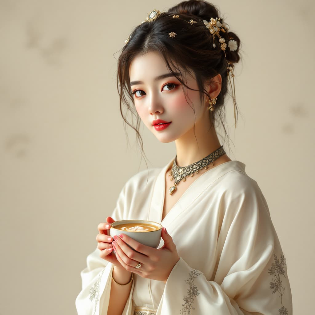 AI generated: A young Asian woman , approximately 20 years old, with delicate facial features and expressive eyes,...