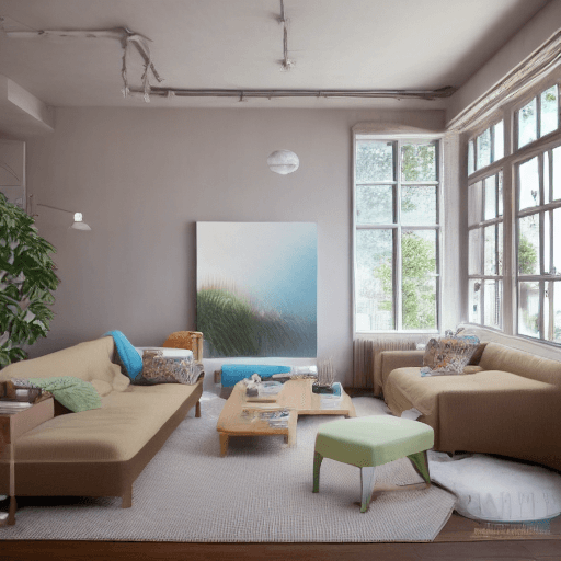 AI generated: High resolution photography interior design, dreamy sunken living room conversation pit, wooden floo...