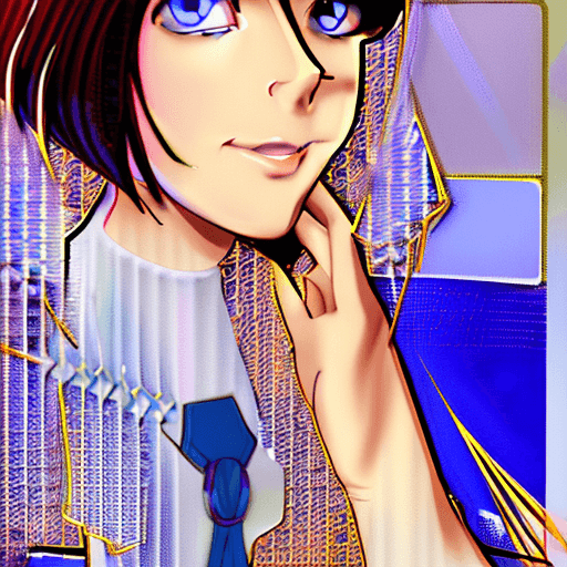 AI generated: a close up of a woman in a white dress with a blue collar, portrait knights of zodiac girl, retro an...