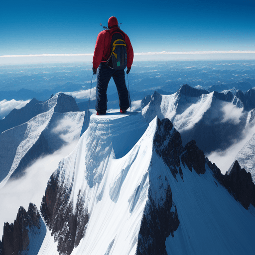 AI generated: big mountain 
one man on hight
