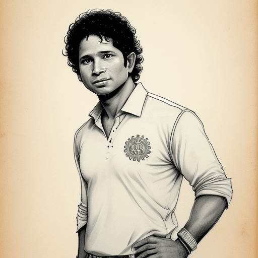AI generated: Sachin Tendulkar sketch on old paper, beautiful male figure, gentlemen pose, clean line art --ar 68:...