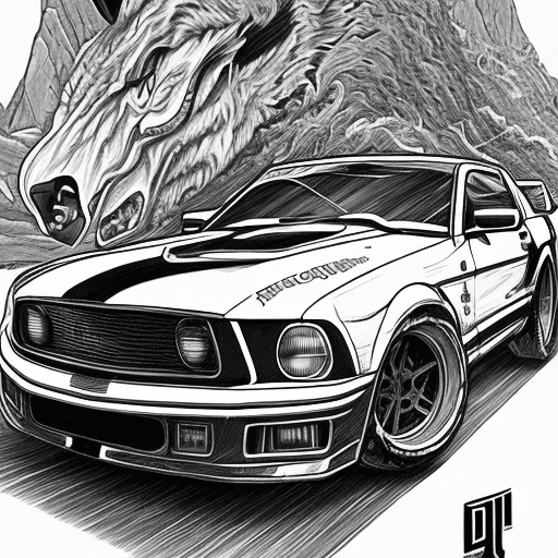 AI generated: ford mustang fox body 90s, drifting in initial d mountain, initial d art style, manga black and whit...