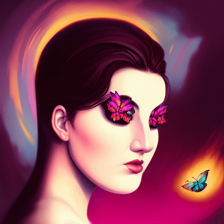 AI generated: enlightend compassionate, empathetic, confident, unique woman made of butterflies and flower petals,...