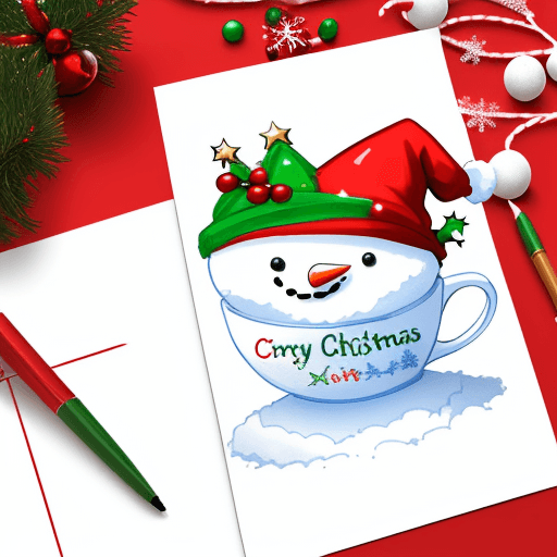 AI generated: Christmas, Christmas candy, Christmas tree decorated with a star, postcard, snowman, simple drawing,...