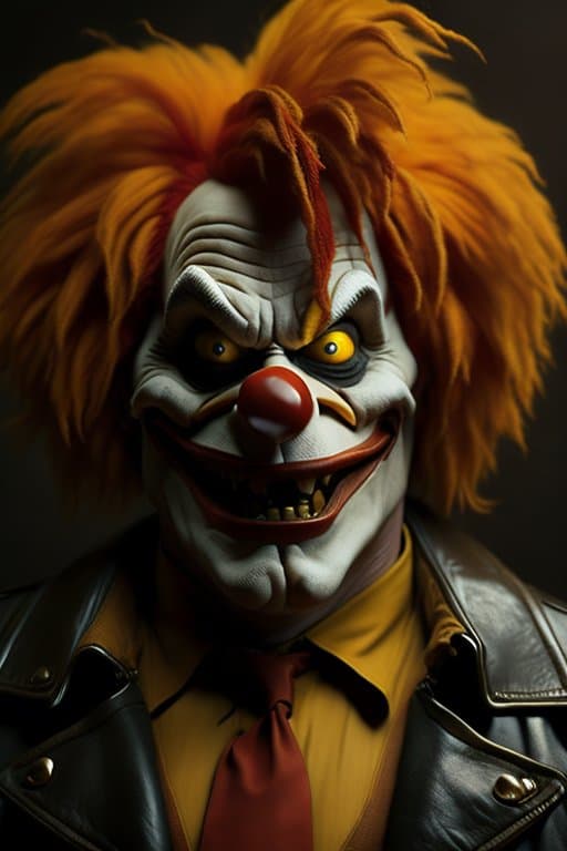AI generated: ronald mcdonald as a horror film, highly detailed face by greg rutkowski and magali villanueve, cine...