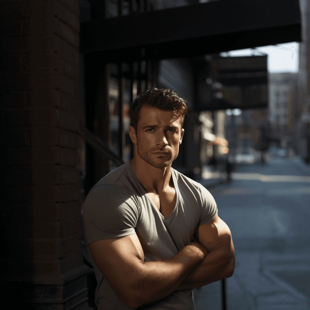 AI generated: Far-Shot Angle, elegant, fitness, perfect body, athletic, handsome, man, no blemishes, male, feet, l...