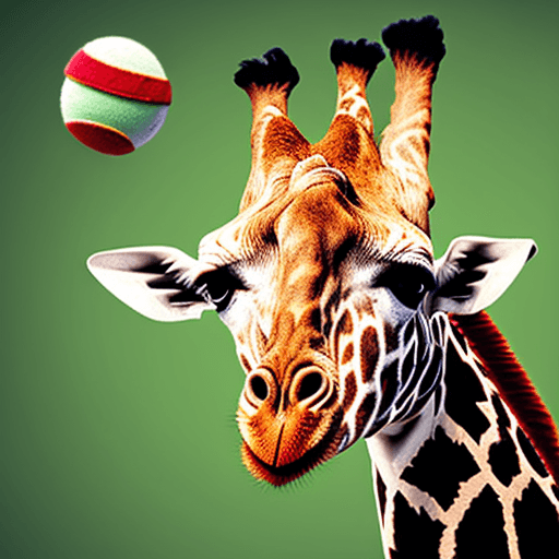AI generated: giraffe with a shocked expression getting hit by tennis ball